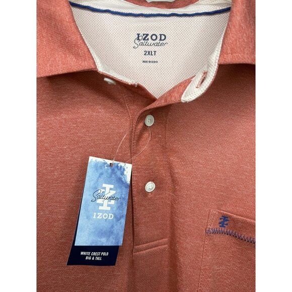 NWT IZOD Saltwater 2XLT Red Polo Shirt Big & Tall White Crest UPF 30 Wicking - Picture 2 of 8
